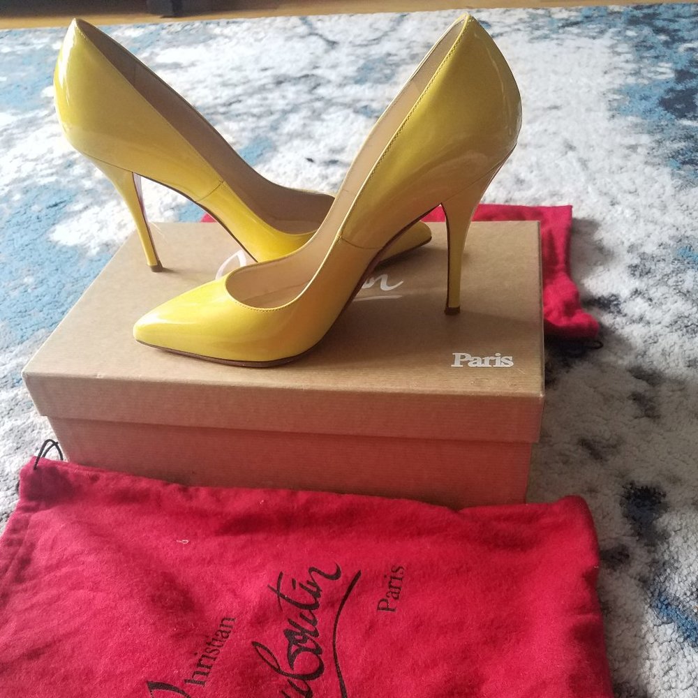 Christian Louboutin Yellow Patent Leather Stiletto Pumps